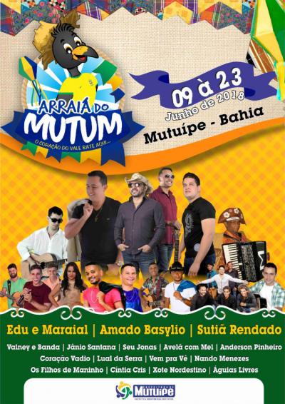 Prefeitura de Mutuípe divulga oficialmente atrações do ‘Arraiá do Mutum’